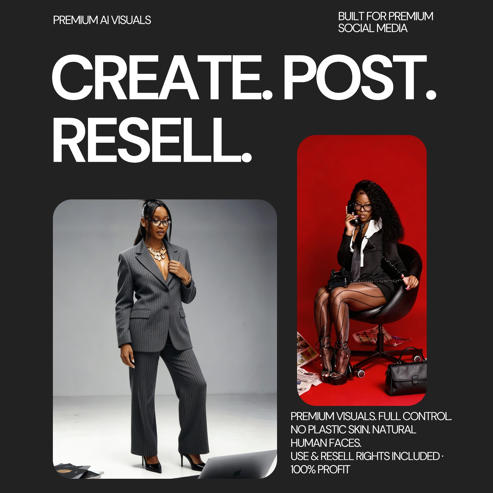 Melanin Girl Boss AI Influencer Photos, Black Woman Editorial Content (Digital Download)